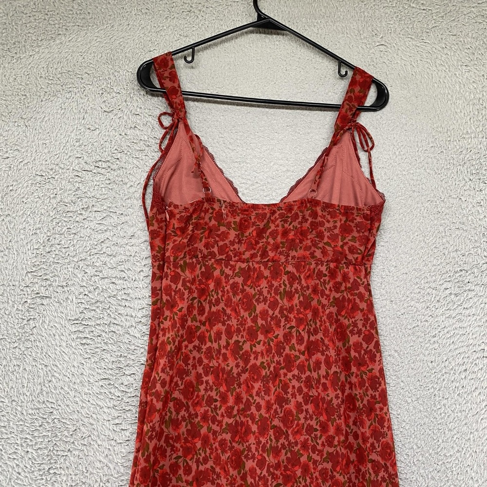 Wild Fable Slip Maxi Dress Womens Small Red Babydoll Floral Lace Trim V-Neck - Picture 9 of 14